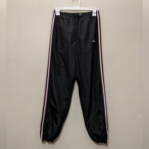 Adidas Black Track Pants with Pink Stripes S